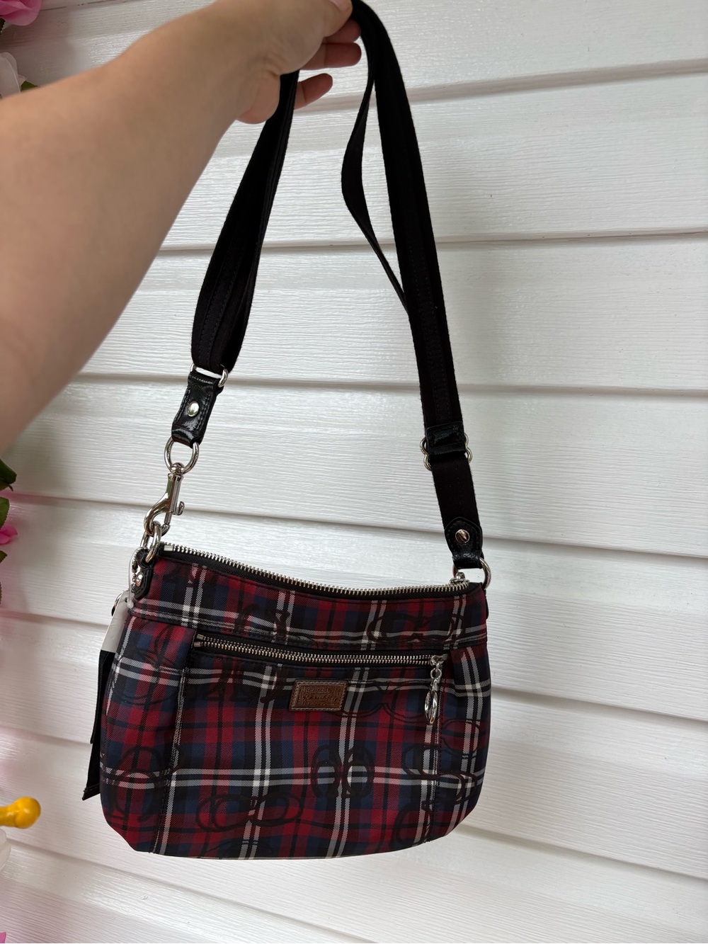 Coach Red and Black Plaid Crossbody Bag